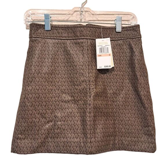 MICHAEL Michael Kors Logo Print 100% Leather Mini Skirt Women's Size 2 NWT New! - Picture 1 of 8